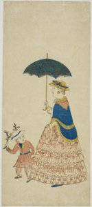 Dutch Lady Carrying Parasol with Little Boy 阿蘭陀婦人と子供 (Orando fujin to kodo mo)