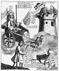 Nederlandse satirische prent tegen John Law (1671-1729), over de Mississippi-zaak door Unknown artist