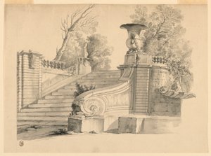 Fantasie. Een trap in een park, in ruïnes. door Unknown artist