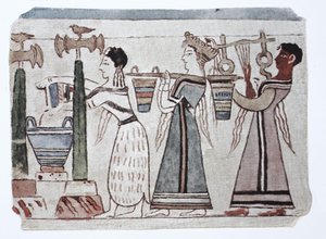 Mode, Egeïsche Fenicische cultuur, 2000-500 v.Chr. Vrouwen met wateremmers achter een harpist door Unknown artist
