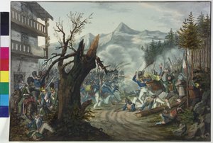 Gevecht tussen Beierse soldaten en Tiroler boeren door Unknown artist