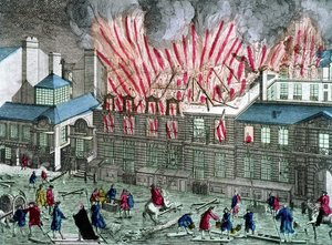Eerste brand van de Opera du Palais Royal op 6 april