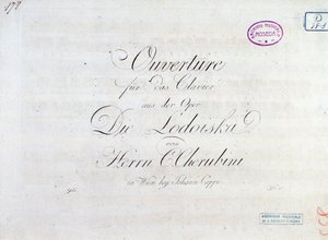 Eerste pagina van de muzikale partituur van ouverture voor pianoforte uit de "Lodoiska" opera door Luigi Cherubini door Unknown artist