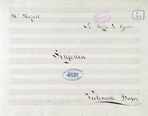 Eerste pagina van partituur voor de cello in Le nozze di Figaro, opera door Mozart (19e eeuw) door Unknown artist