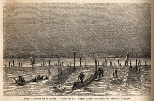 Visvallen, geplaatst op de oevers van de Yukon-rivier (extreem noordelijk Canada). Gravure ter illustratie van de reis en avonturen in Engels Colombia, Vancouver Island en Alaska, door Frederick Whymper door Unknown artist