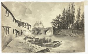 Fisher Row en de brug over de rivier aan de New Road door Unknown artist