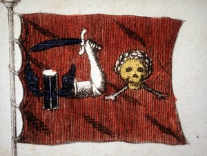 Vlag van de barbaarse piraten, gravure eind 18e eeuw.