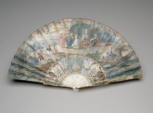 Vouwwaaier met een pastorale scène, ca. 1740-50 door Unknown artist