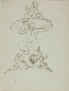 Fontein met sater en putto (recto); Punchinello (verso) door Unknown artist