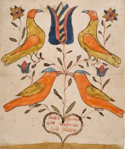 Vier vogels, tulp en hart door Unknown artist