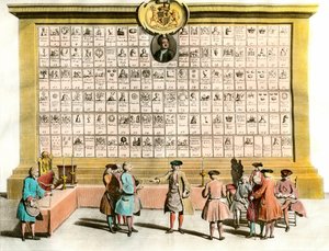 Franc-Maconnerie: bijeenkomst van Engelse vrijmetselaars met symbolen van de belangrijkste loges. 18e eeuw bord. Parijs. Decoratieve Kunsten door Unknown artist