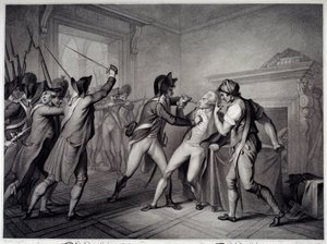 Franse Revolutie: Arrestatie van Robespierre op 27 juli 1794 (9 Thermidor jaar II). Gravure uit de 18e eeuw. Parijs, Musée Carnavalet