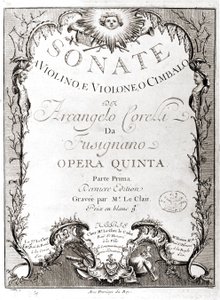 Frontispice van 12 sonates voor viool, bas en klavecimbel door Arcangelo Corelli (Franse versie) door Unknown artist