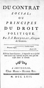 Frontispice van het Sociaal Contract of Beginselen van Politiek Recht door Jean Jacques Rousseau (1712-1778), gedrukt in Amsterdam in 1762 door Unknown artist