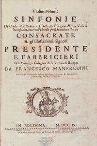 Frontispice van muzikale partituur van Sinfonia da chiesa e due violini door Francesco Manfredini door Unknown artist