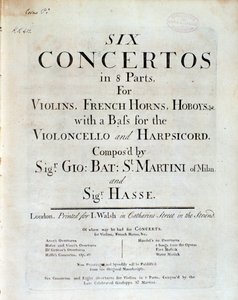 Frontispice van muziekpartituur van Zes concerten in 8 delen door Unknown artist