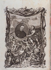 Frontispice met portret van Tractatus musicus werk door Meinrad Spiess door Unknown artist