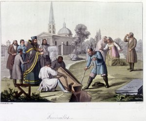 Begrafenis volgens de orthodoxe ritus in Rusland - in The Old and Modern Costume door Unknown artist