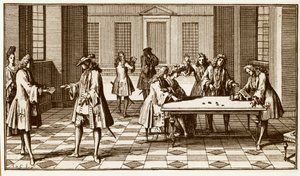 Speelkamer in de 18e eeuw - Gravure door Sebastien Le Clerc in 