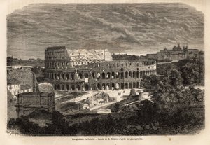 Algemeen zicht op het Colosseum, in Rome, Flavisch amfitheater voltooid in 80, onder het bewind van keizer Titus, met plaats voor maximaal 75.000 mensen, het bleef in gebruik tot de 6e eeuw, symbool van het keizerlijke Rome, gelegen ten oosten van het Rome door Unknown artist