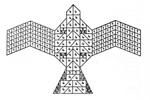 Geometrie van de Sulbasutras: plan van het vuuraltaar in de vorm van een valk door Unknown artist