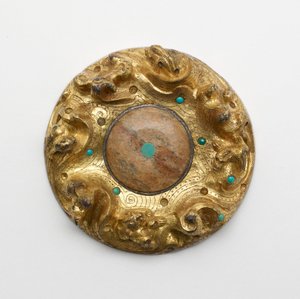 Vergulde Bronzen Plaque met Dieren in een Landschap