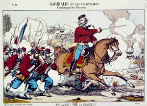 Giuseppe Garibaldi vecht met zijn vrijwilligers tegen de Pruisen. 