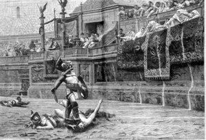 Gladiatorengevecht in de Romeinse tijd naar het schilderij van J L Gerome