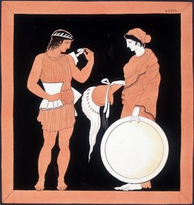 Griekse mythologie: Andromaque presenteert de wapens aan haar man door Unknown artist