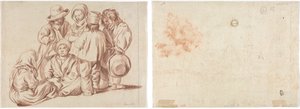 Groep van zes kinderen (recto); Schets van een dorp (verso)