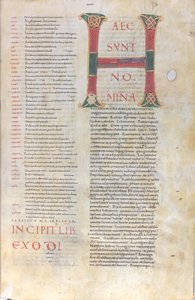 Haec sunt nomina: Initialen uit het Boek Exodus, 11e eeuw (miniatuur, vliezig handschrift)
