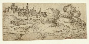 Heuvelstad met Bomen op de Voorgrond door Unknown artist