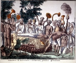 Hindoeïsme: crematie scène. Privécollectie door Unknown artist