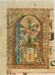 Geschiedkundige initiaal "N" met kruisbeeld uit een manuscript door Unknown artist