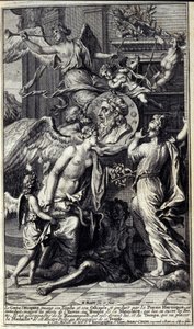 De geest van Homerus, die zijn Ilias en zijn Odyssee vasthoudt en geleid door heroïsche poëzie, wordt ondanks de inspanningen van de Afgunst geïntroduceerd in de tempel van herinnering, die zijn deuren opent. Hij wordt vergezeld door de Roem die voor hem u door Unknown artist