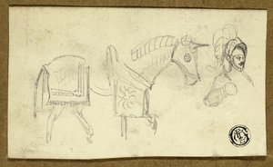 Paard en man in harnas door Unknown artist