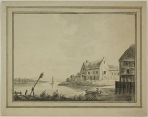 Huizen aan rivier of kanaal door Unknown artist