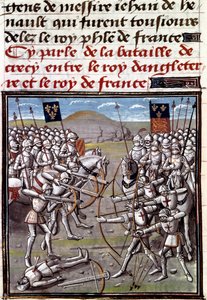 Honderdjarige Oorlog: de Slag bij Crecy op 26/08/1346 tussen de Fransen en de Engelsen. Miniatuur uit de Kronieken van Jean Froissart (1337-1400) door Unknown artist