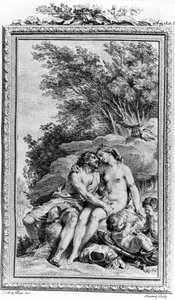 Illustratie van "De rerum natura" door Titus Lucretius Carus (Lucrece) Romeins filosoof en dichter. Gravure 18e eeuw