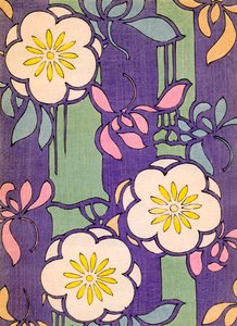 Illustratie van bloemen op een lavendel en groene achtergrond
