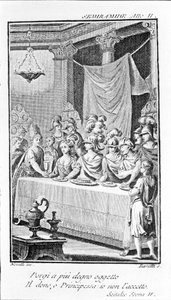 Illustratie van Sémiramis, opera door Antonio Salieri (1750 - 1825). Libretto door Pierre Metastase (of Pietro Metastasio). Act II, sc. II. door Unknown artist