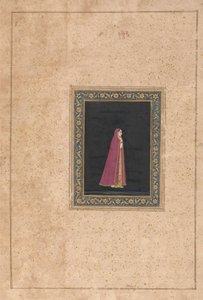 Indiase vrouw in rode en gouden jurk door Unknown artist
