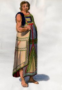 Indiaans kostuum uit Montevideo in Uruguay. Lithografie uit het einde van de 18e eeuw door Unknown artist