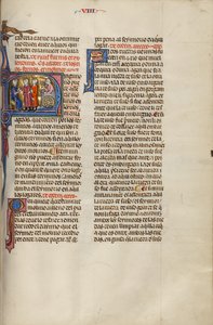 Initial N: Twee mannen voor een rechter terwijl een derde man een molen bouwt door Unknown artist