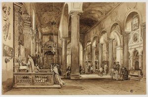 Interieur van een kathedraal in Zuid-Italië door Unknown artist