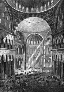 Interieur van de moskee van Sint-Sophia (Hagia Sophia) (Byzantijnse kunst van de 6e eeuw) in Constantinopel in 1858