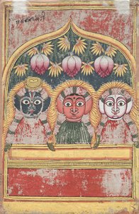Jagannath, Subhadra en Balarama in een Boog (verso)