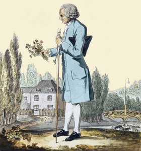 Jean-Jacques Rousseau (1712-78) verzamelt kruiden in Ermenonville, juni 1778 - Weergave van de filosoof Jean Jacques Rousseau (1712-1778) die bloemen plukt in Ermenonville door Unknown artist