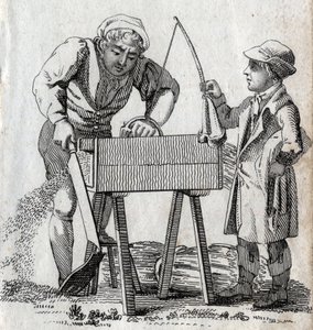 Timmerman en leerling. Gravure eind 18e eeuw. Privécollectie door Unknown artist