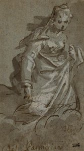 Knielende wolkenvrouwfiguur (recto); figuurschetsen (verso) door Unknown artist